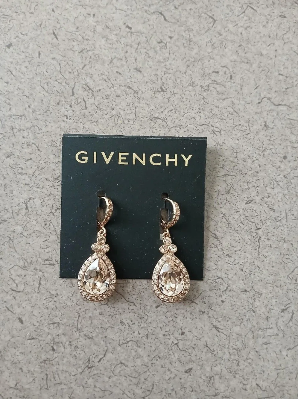 Givenchy Rose Gold Teardrop Crystal Dangle Earrings